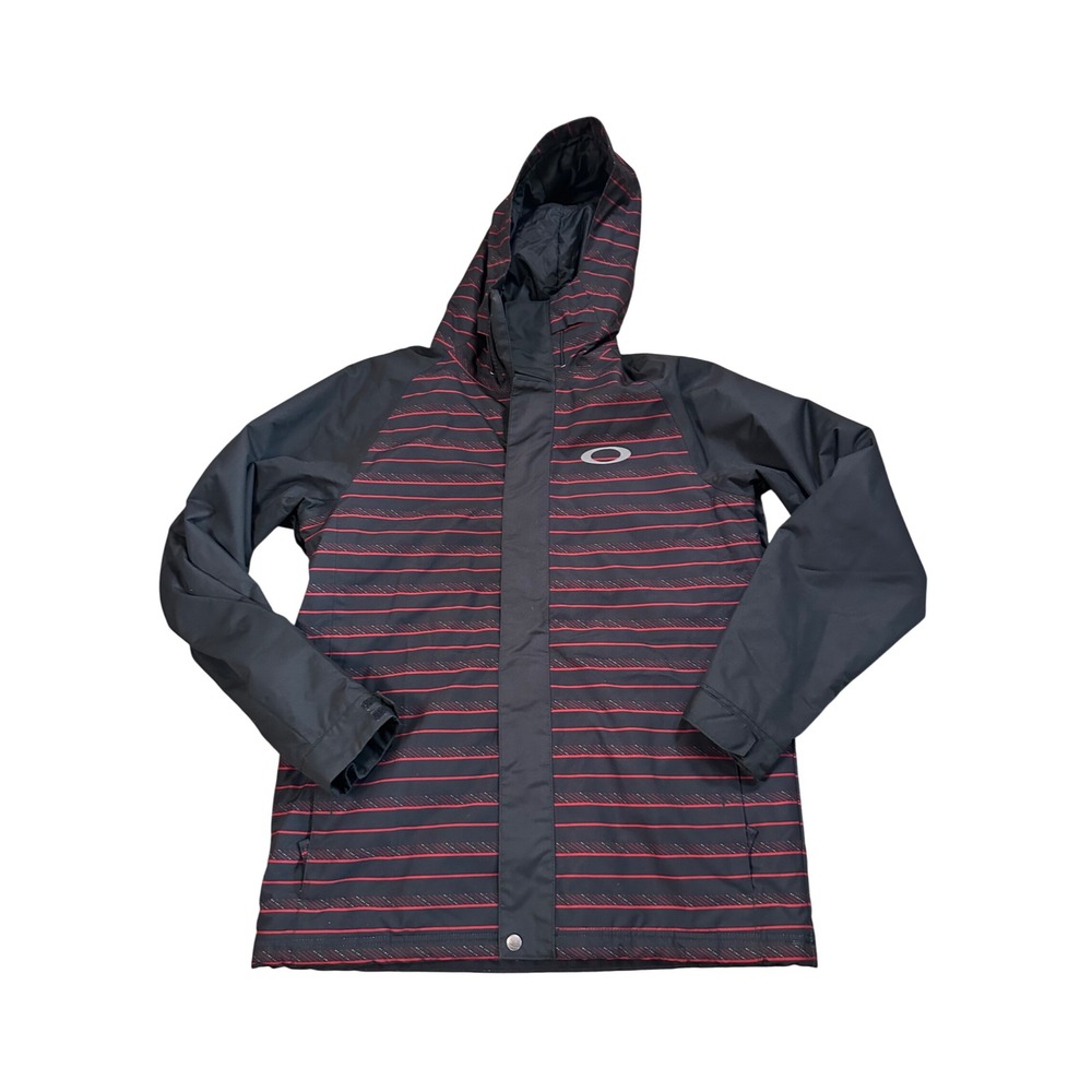 Oakley Anorak Fit Hooded Jacket Mens Small Black Red Striped Insulated 411660